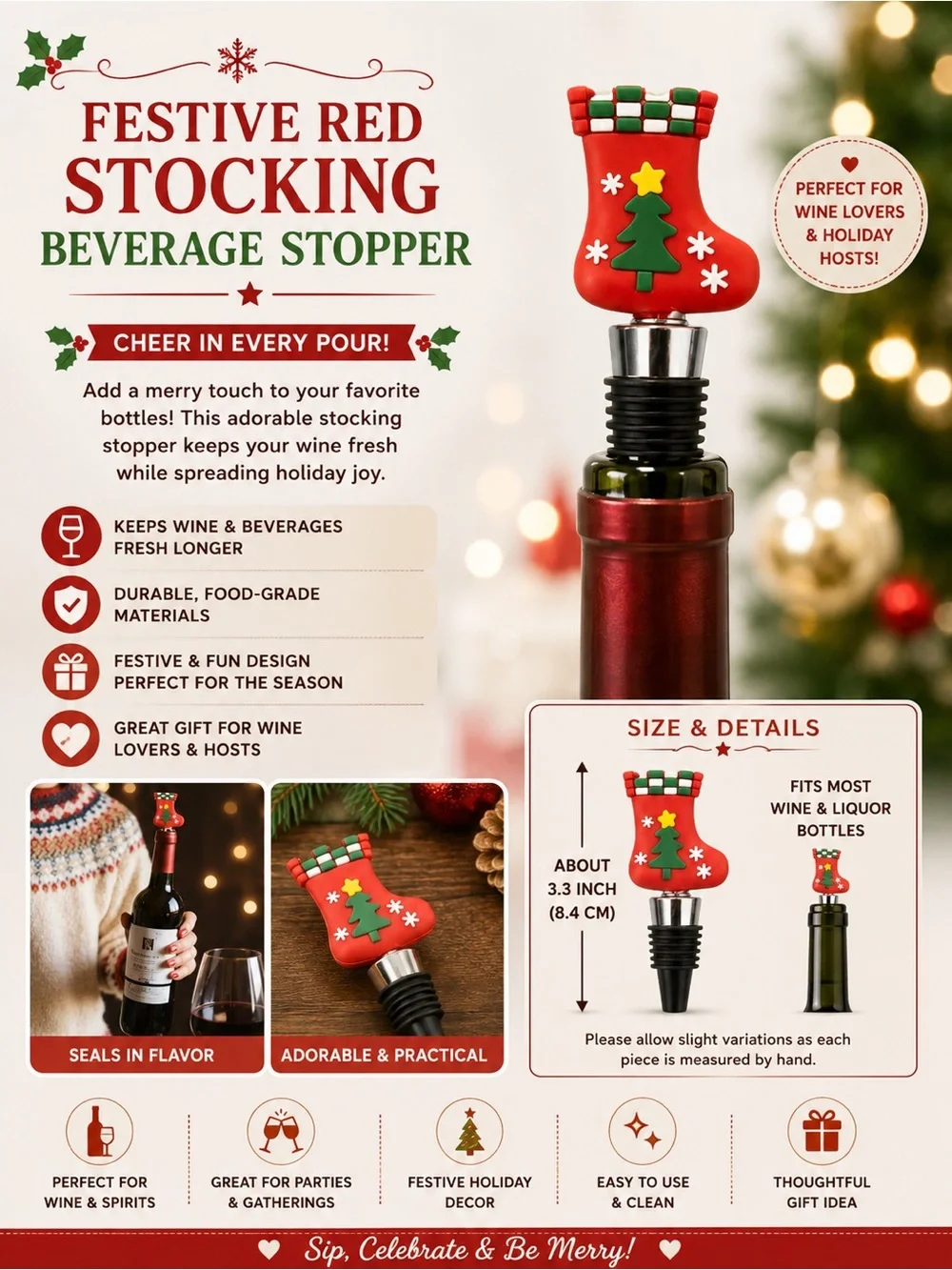 Festive Red Stocking Beverage Stopper